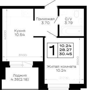 1-к квартира, вторичка, 30м2, 4/4 этаж
