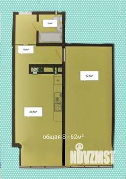 1-к квартира, вторичка, 62м2, 1/3 этаж