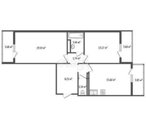 2-к квартира, вторичка, 69м2, 6/16 этаж