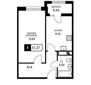 1-к квартира, вторичка, 41м2, 16/20 этаж