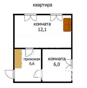 2-к квартира, вторичка, 34м2, 2/2 этаж