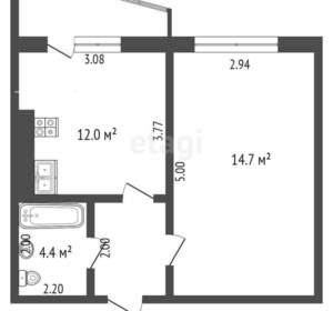 1-к квартира, вторичка, 35м2, 1/5 этаж
