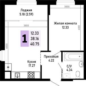 1-к квартира, вторичка, 41м2, 4/4 этаж