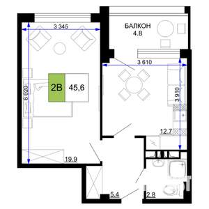 2-к квартира, вторичка, 46м2, 2/9 этаж