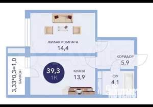 1-к квартира, вторичка, 39м2, 10/16 этаж