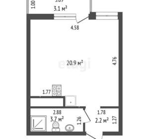 Студия квартира, вторичка, 29м2, 19/20 этаж
