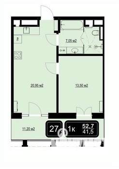 1-к квартира, вторичка, 53м2, 2/9 этаж