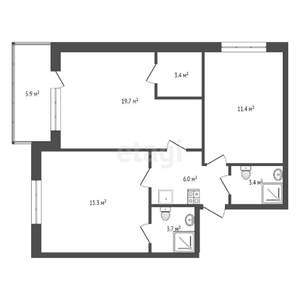 3-к квартира, вторичка, 60м2, 1/7 этаж