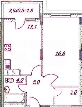 1-к квартира, вторичка, 46м2, 6/6 этаж