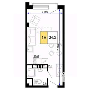 Студия квартира, вторичка, 24м2, 8/9 этаж