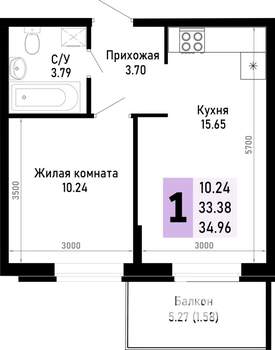 1-к квартира, вторичка, 35м2, 4/4 этаж