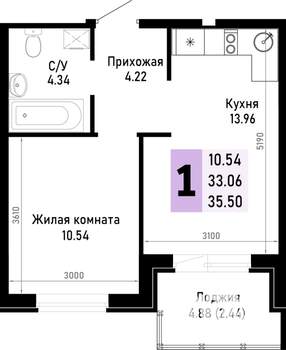 1-к квартира, вторичка, 36м2, 4/4 этаж