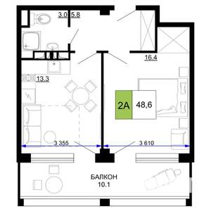2-к квартира, строящийся дом, 49м2, 7/9 этаж