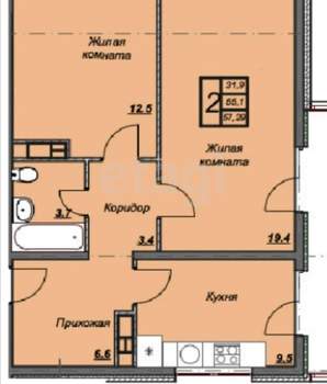 2-к квартира, вторичка, 63м2, 2/14 этаж