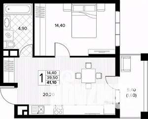 1-к квартира, вторичка, 41м2, 2/8 этаж