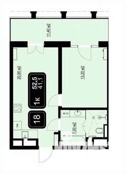 1-к квартира, вторичка, 53м2, 3/9 этаж