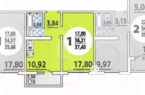 1-к квартира, вторичка, 40м2, 13/18 этаж