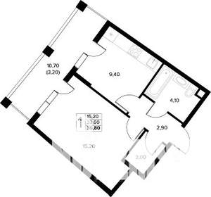 1-к квартира, строящийся дом, 37м2, 2/8 этаж