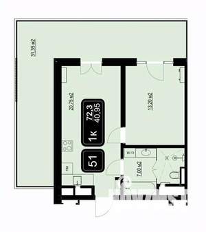 1-к квартира, вторичка, 72м2, 4/9 этаж