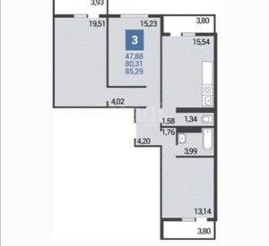 3-к квартира, вторичка, 80м2, 14/16 этаж