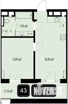 1-к квартира, вторичка, 52м2, 3/9 этаж