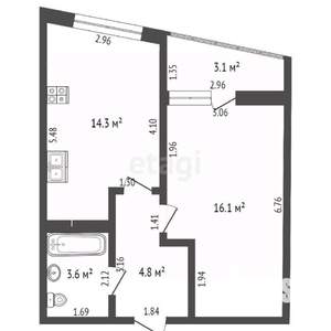 1-к квартира, вторичка, 40м2, 9/19 этаж