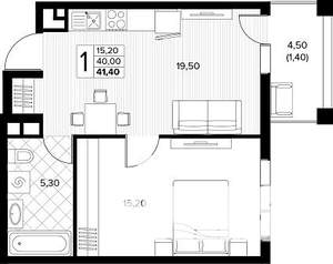1-к квартира, строящийся дом, 41м2, 4/8 этаж