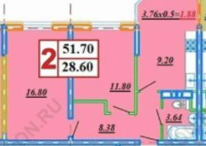 2-к квартира, вторичка, 52м2, 8/17 этаж