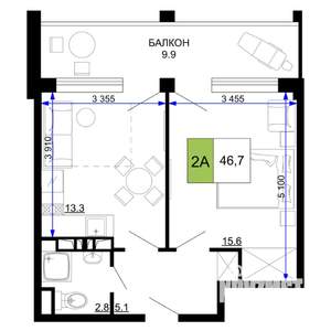 2-к квартира, вторичка, 47м2, 2/9 этаж