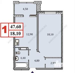 1-к квартира, вторичка, 48м2, 4/14 этаж