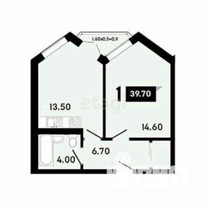 1-к квартира, вторичка, 40м2, 13/16 этаж