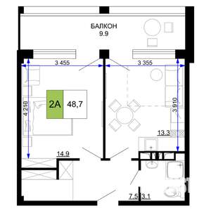 2-к квартира, вторичка, 49м2, 9/9 этаж