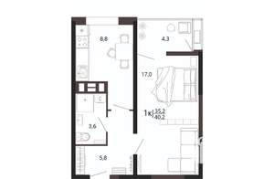 1-к квартира, вторичка, 41м2, 11/18 этаж