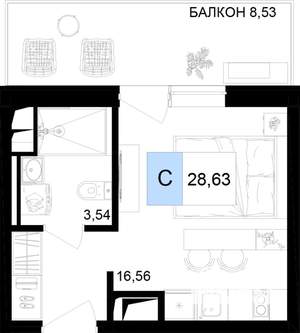 1-к квартира, вторичка, 29м2, 5/8 этаж