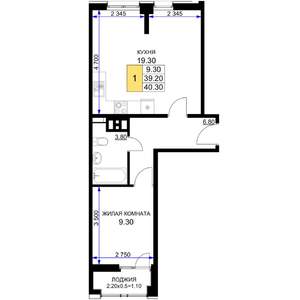 1-к квартира, строящийся дом, 40м2, 3/9 этаж