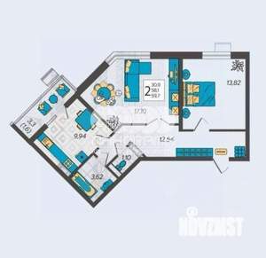 2-к квартира, вторичка, 60м2, 8/9 этаж