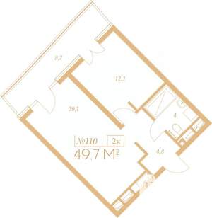 2-к квартира, вторичка, 50м2, 9/9 этаж