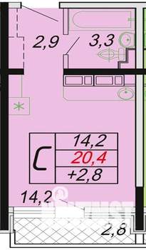 Студия квартира, вторичка, 24м2, 11/17 этаж