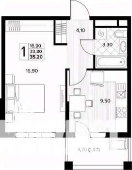 1-к квартира, строящийся дом, 35м2, 5/8 этаж