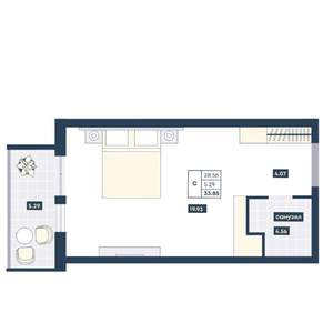 Студия квартира, вторичка, 34м2, 2/9 этаж