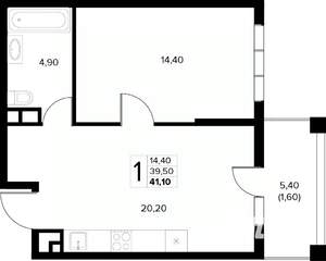 1-к квартира, вторичка, 41м2, 4/8 этаж