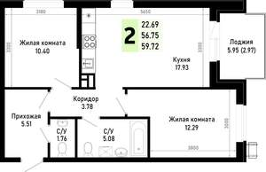 2-к квартира, вторичка, 60м2, 2/4 этаж