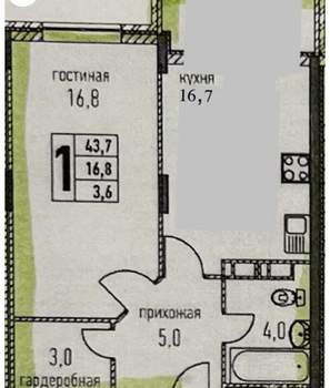 1-к квартира, вторичка, 46м2, 2/6 этаж