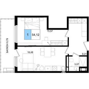 1-к квартира, строящийся дом, 54м2, 7/8 этаж