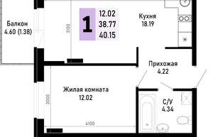 1-к квартира, вторичка, 40м2, 3/4 этаж