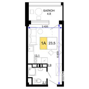 1-к квартира, вторичка, 24м2, 7/9 этаж