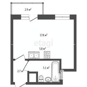 Студия квартира, вторичка, 30м2, 1/7 этаж