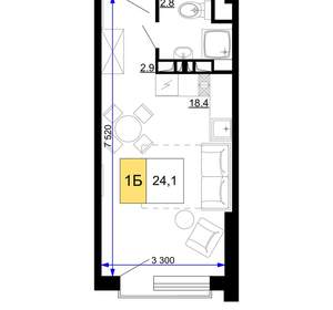 1-к квартира, вторичка, 24м2, 8/9 этаж