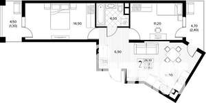 2-к квартира, строящийся дом, 58м2, 6/8 этаж