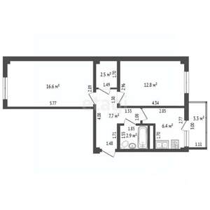 2-к квартира, вторичка, 53м2, 3/7 этаж